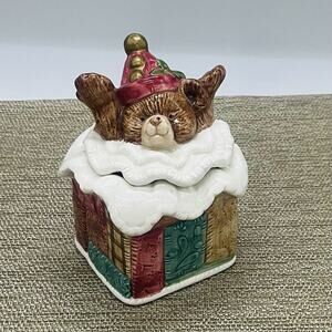 F&F 1992 Fitz & Floyd VTG Christmas Holiday Covered Sugar Teddy Bear Quilt